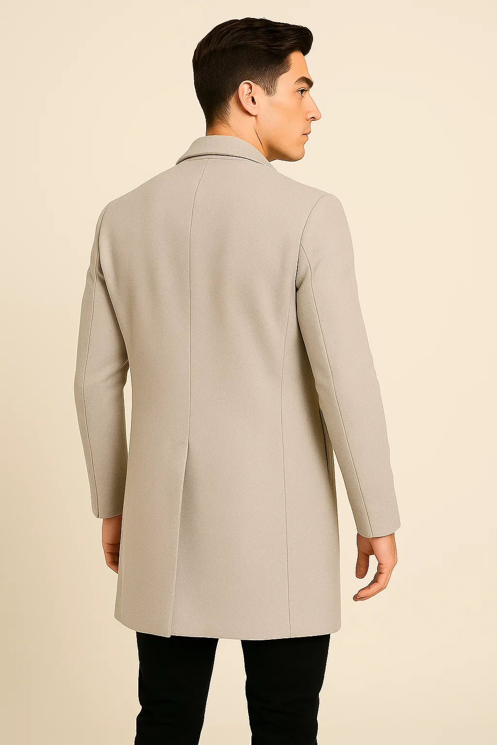Men's Elegant Winter Long Coat - Light Gray