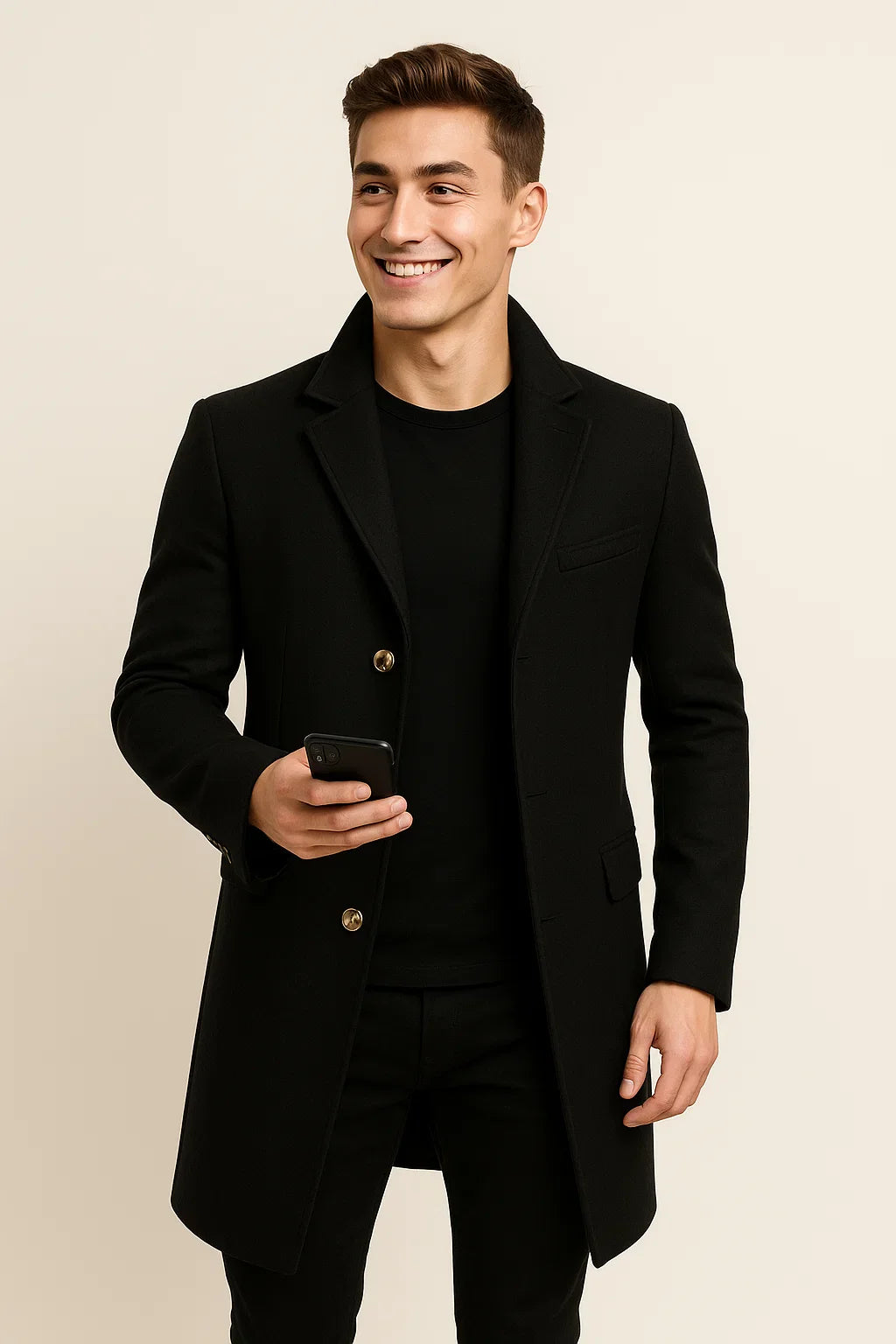 Men's Elegant Winter Long Coat - Black