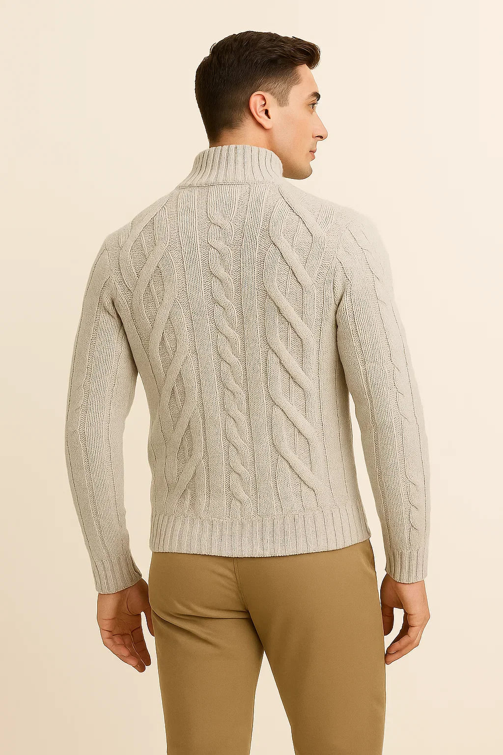 Men's Turtleneck Knitted Cardigan - White