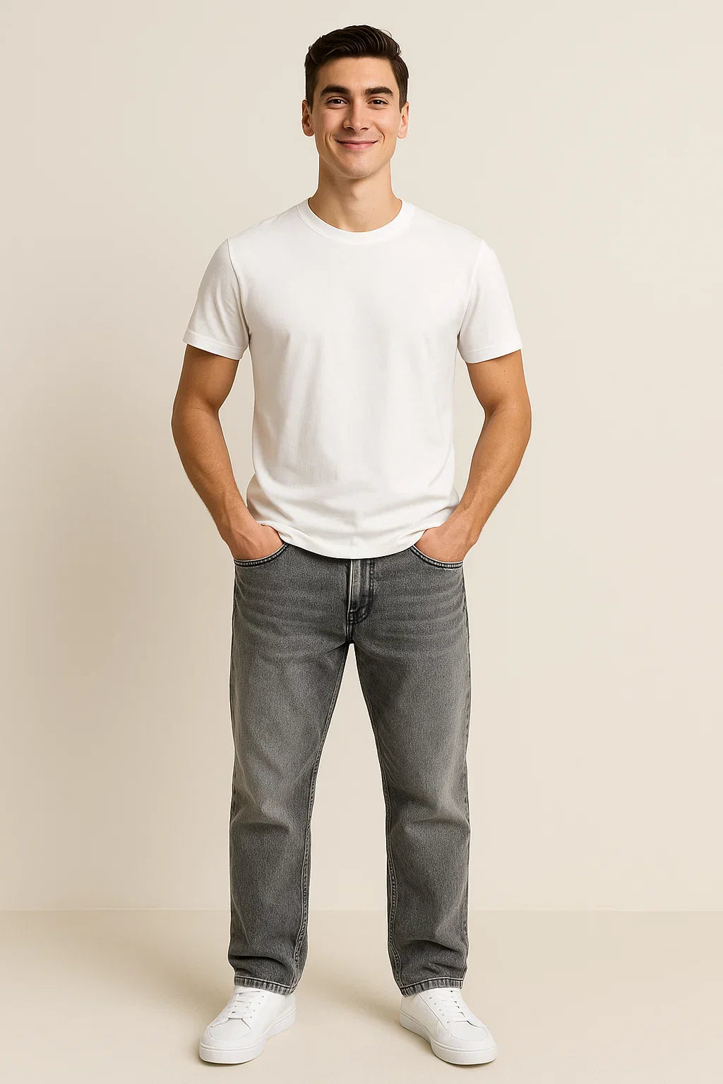 Men's Classic Straight Fit Washed Denim Pants