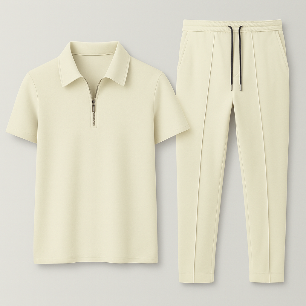 Casual Men's Polo and Trousers Set – Beige