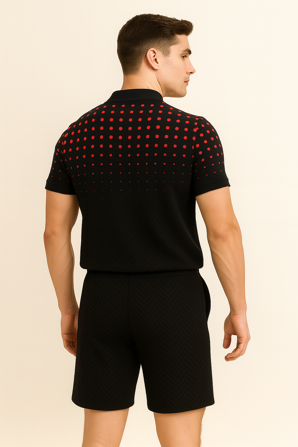 Modern Men's Casual Set with Trendy Print – Red-Black