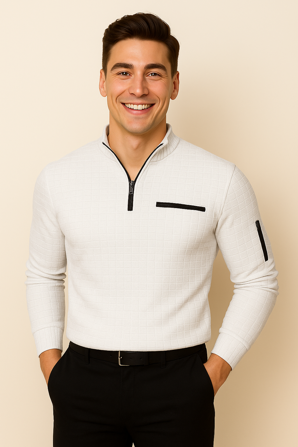 Modern Style Men’s Long Sleeve Polo Shirt – White