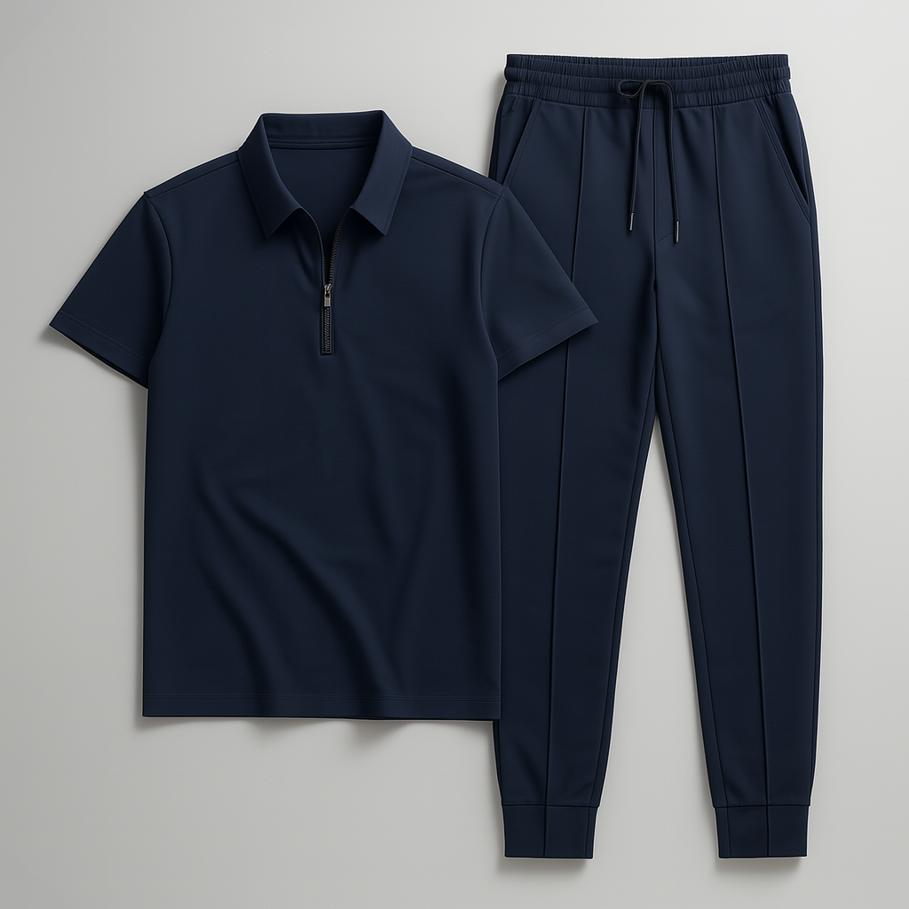 Casual Men's Polo and Trousers Set – Dark Blue