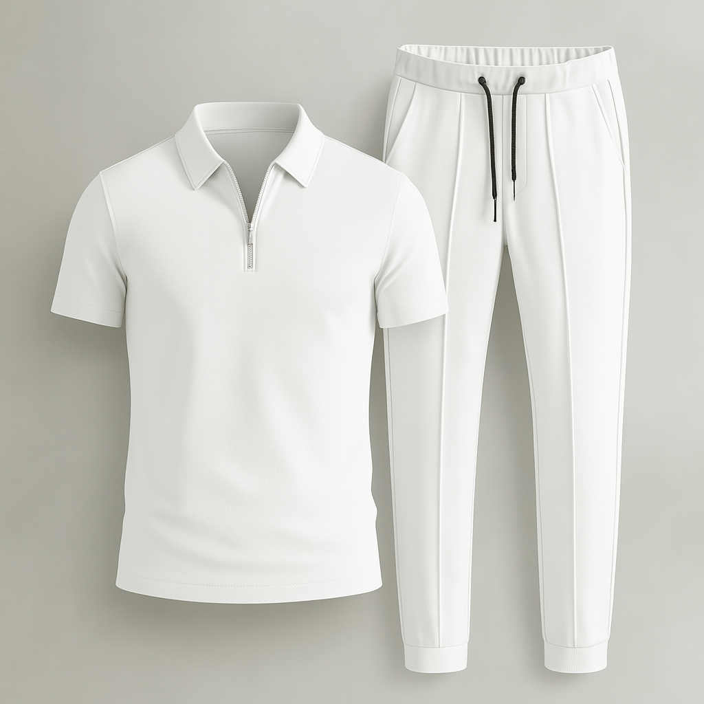 Casual Men's Polo and Trousers Set – White