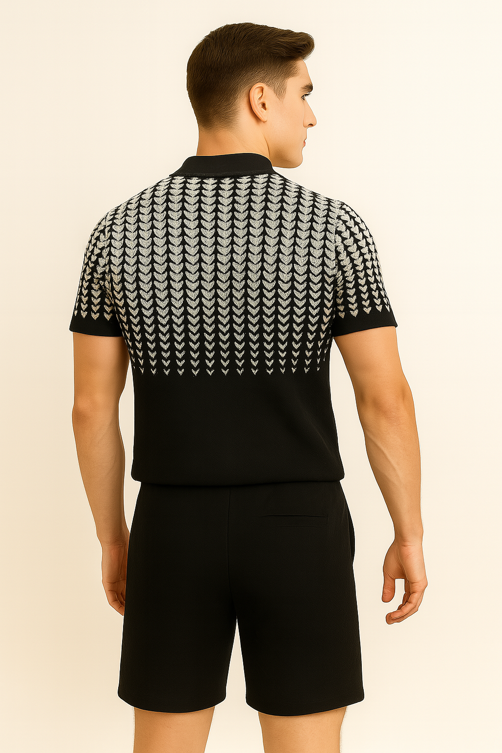 Modern Men's Casual Set with Trendy Print – White-Black
