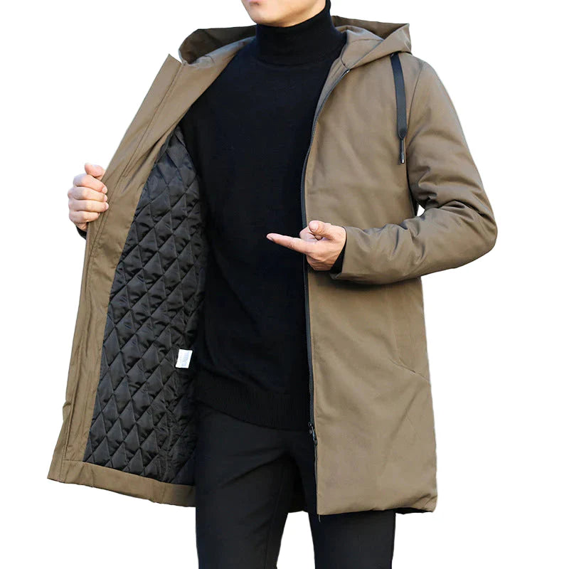 Men’s Quilted Hooded Coat – Longline Zip Design with Refined Urban Look