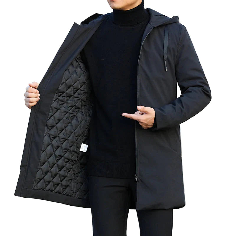 Men’s Quilted Hooded Coat – Longline Zip Design with Refined Urban Look