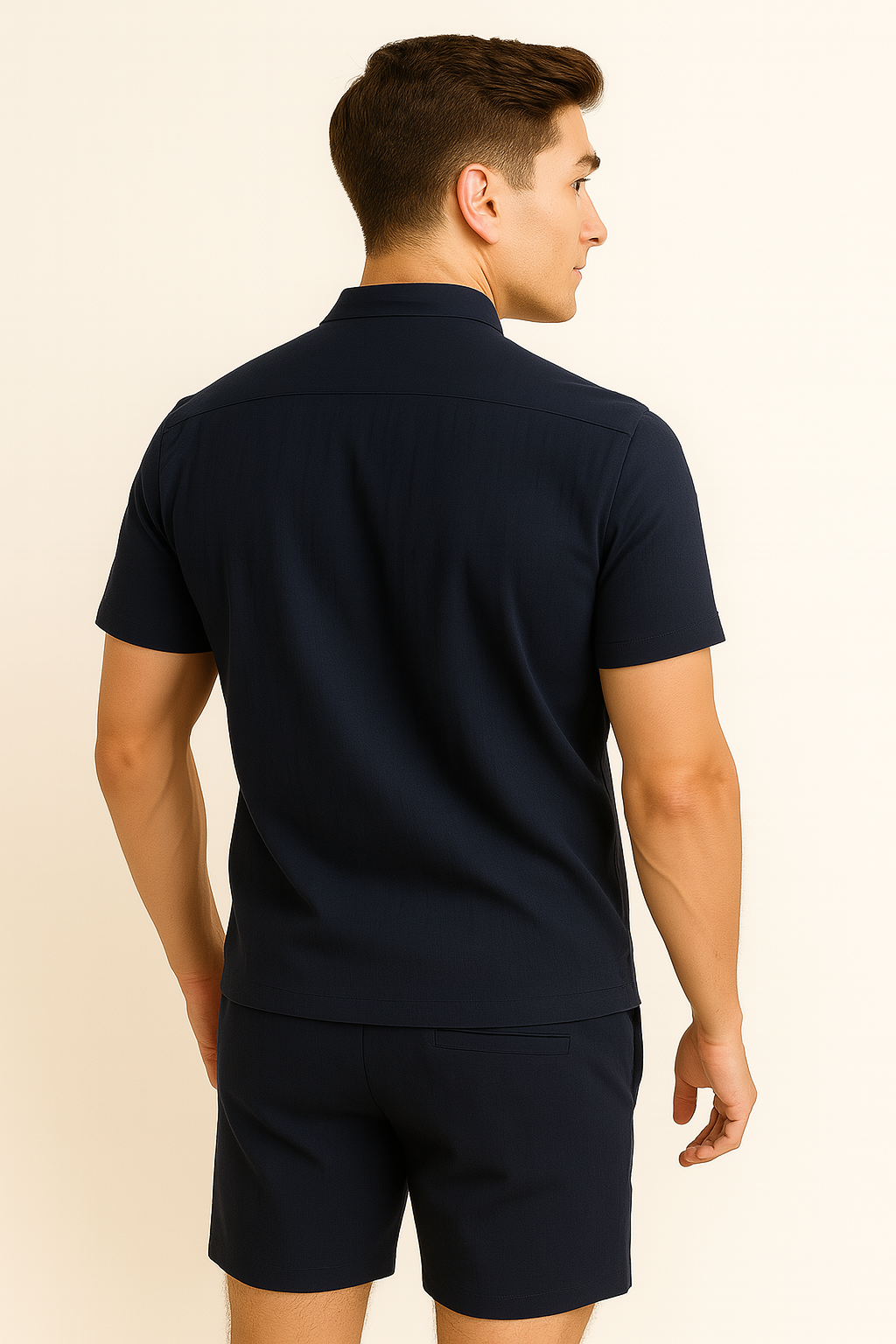 Elegant Men’s Polo & Shorts Set - Dark Blue