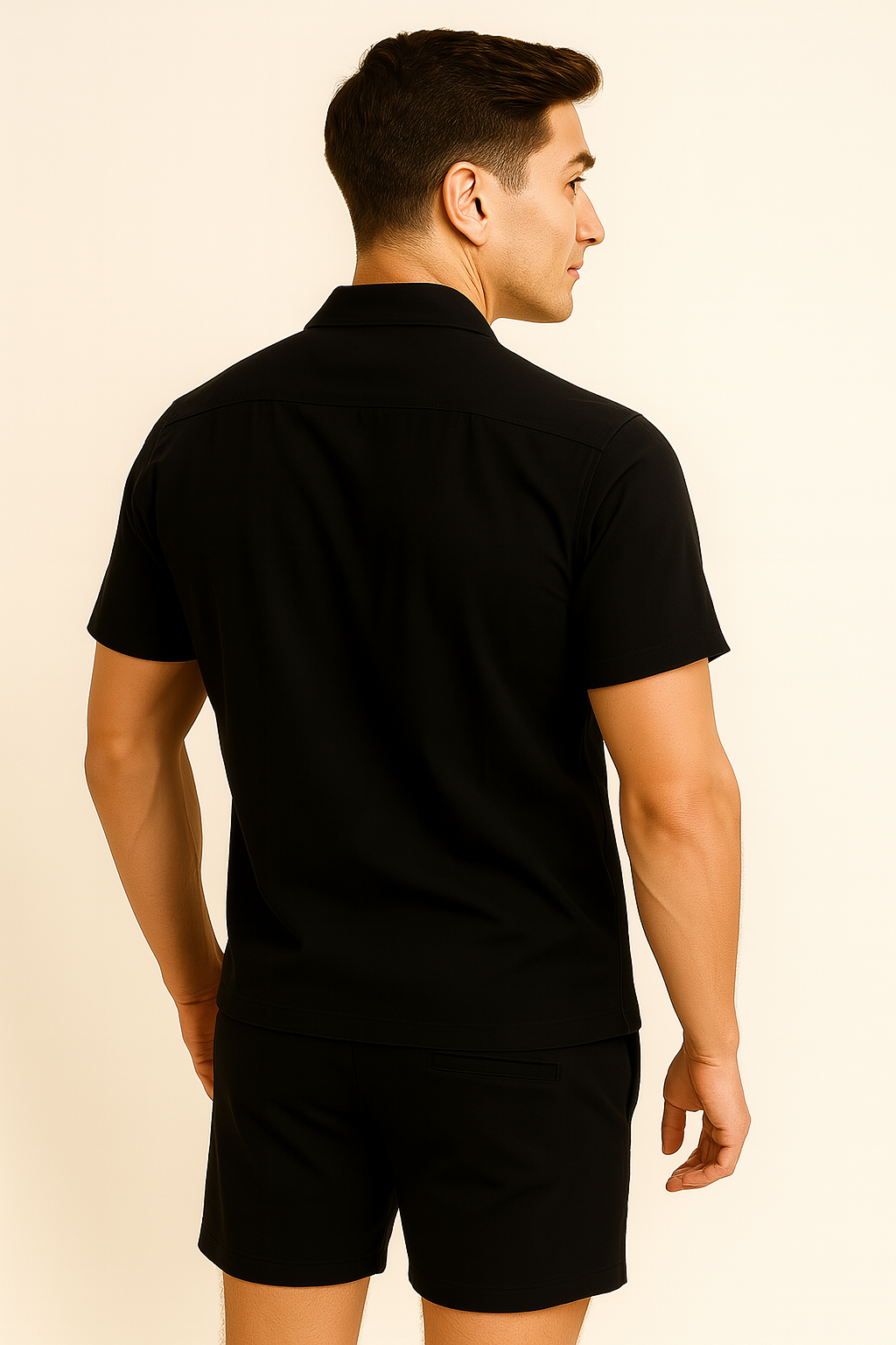 Elegant Men’s Polo & Shorts Set - Black