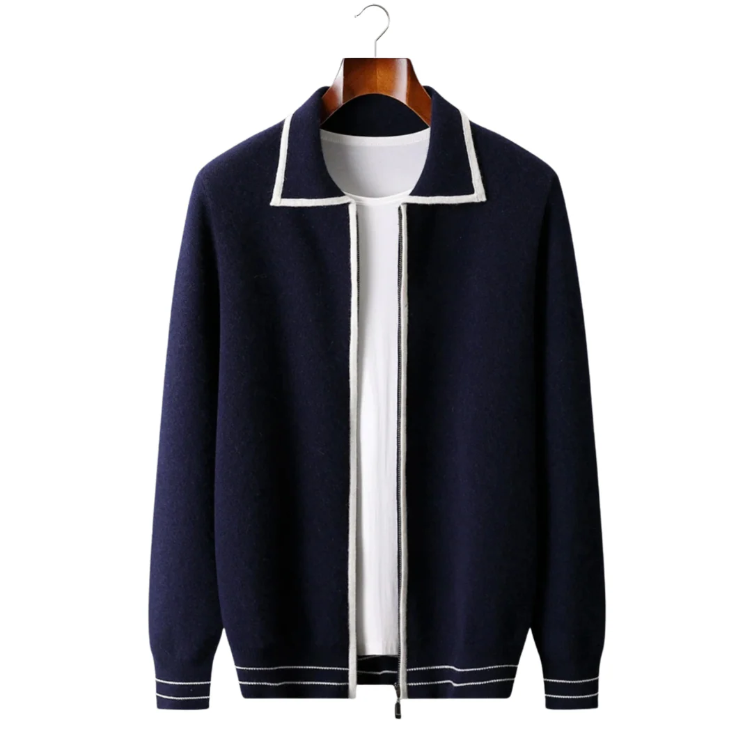 Men’s Modern Style Cardigan – Contrast Trim & Refined Zip Design