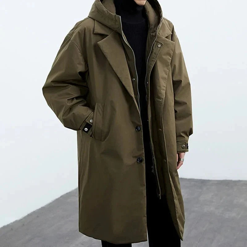 Men’s Classic Trench Coat – Modern Hooded Design for a Refined Urban Look